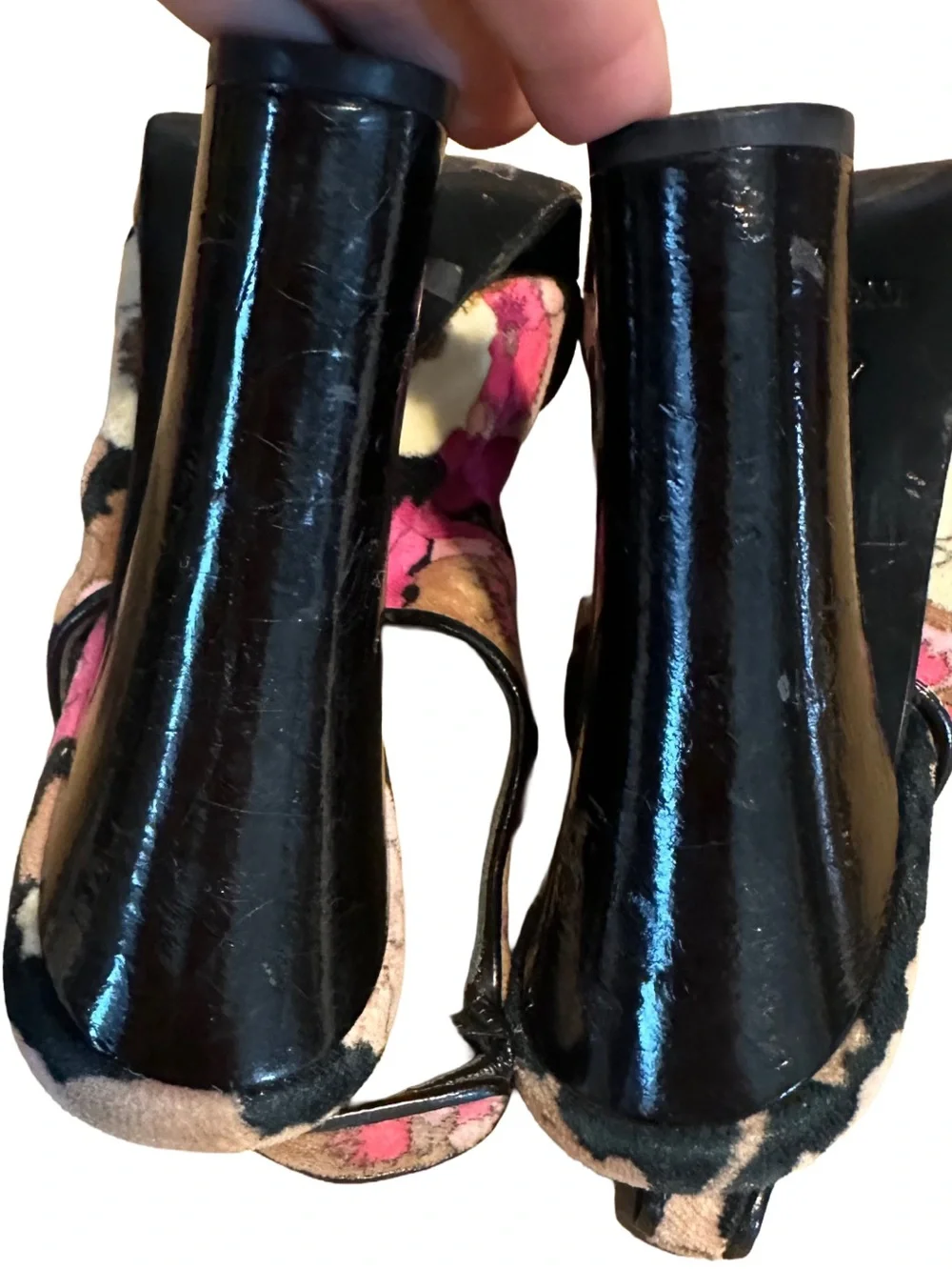 MISSONI BLACK & PINK VELVET FLORAL PRINT SLINGBACK HEELS (36.5)